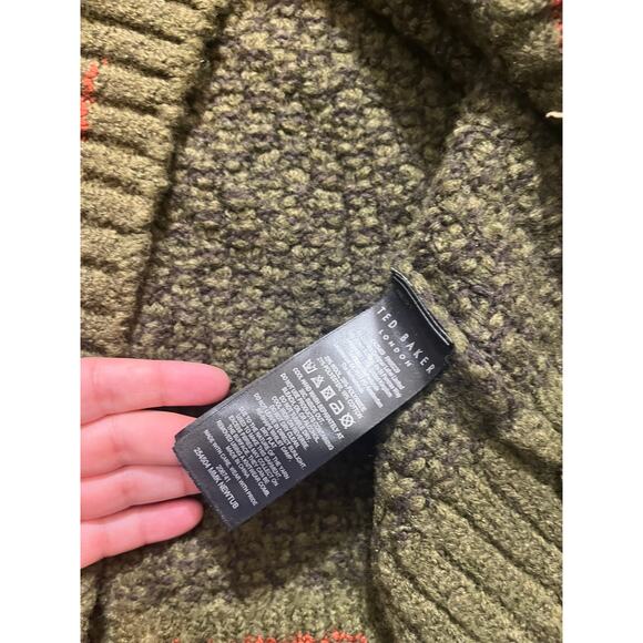 Ted Baker London Newtub Khaki Green Wool Blend Textured V-Neck Sweater Size 6 - Picture 5 of 10